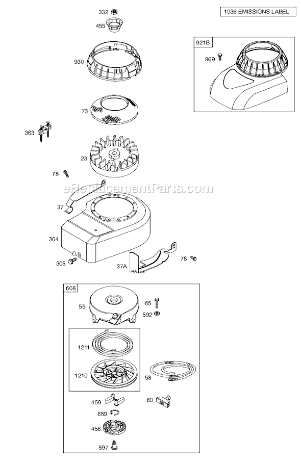 Page E Diagram and Parts List for 9T500SERIES  Briggs and Stratton Engine